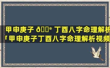 甲申庚子 💮 丁酉八字命理解析「甲申庚子丁酉八字命理解析视频」